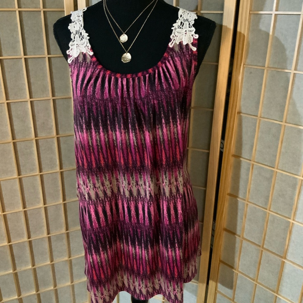 Pink and Black Sleeveless top with Lace Straps